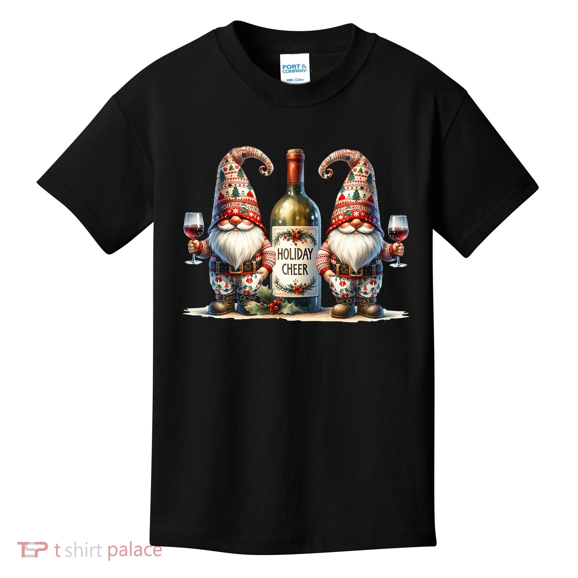 Christmas Wine Santa Gnomes For Xmas Holiday Cheer Kids T-Shirt