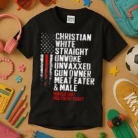 Christian White Straight Unwoke Unvaxxed Gun Owner Kids T-Shirt thumb 3