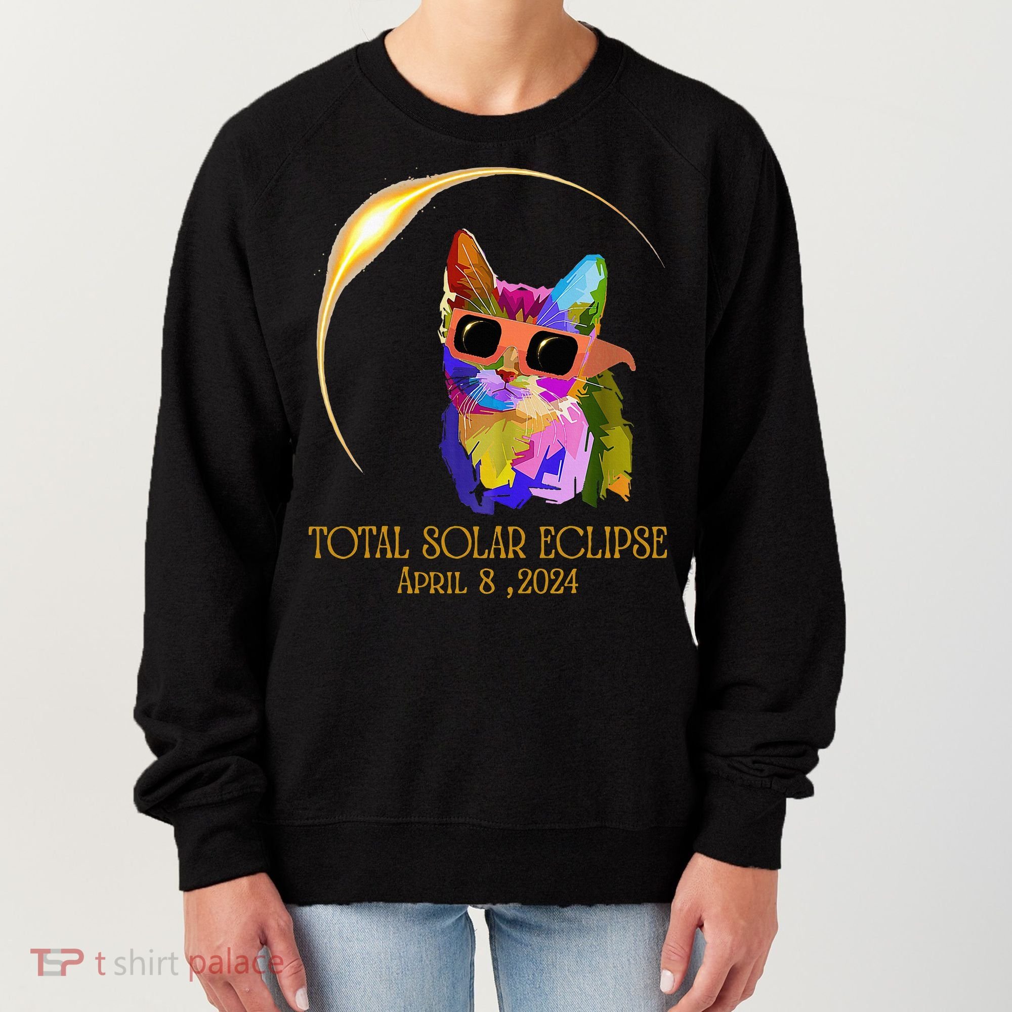 Cat Wearing Solar Eclipse Glasses Women's Sweatshirt