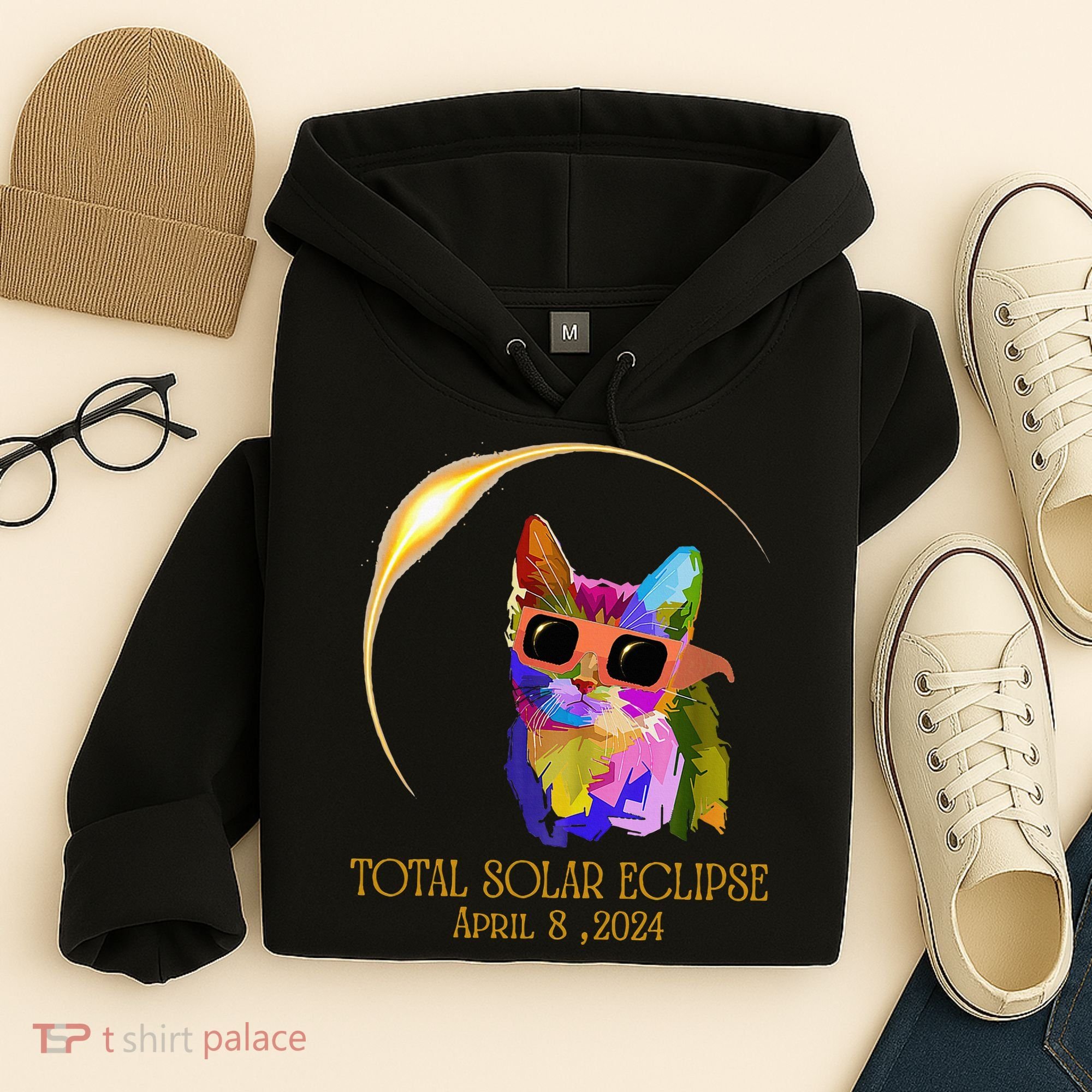 Cat Wearing Solar Eclipse Glasses Hoodie