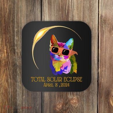 Cat Wearing Solar Eclipse Glasses Coaster