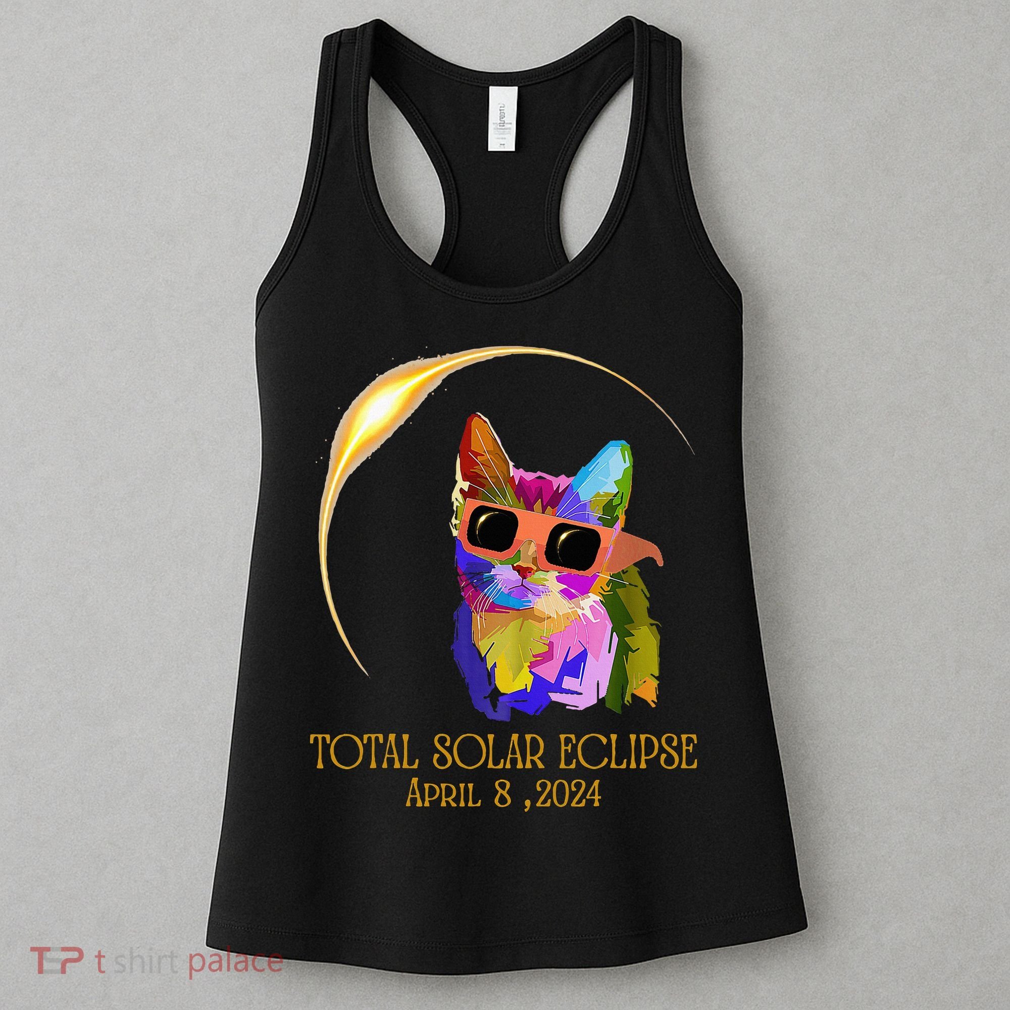 Cat Wearing Solar Eclipse Glasses Women's Tank Top