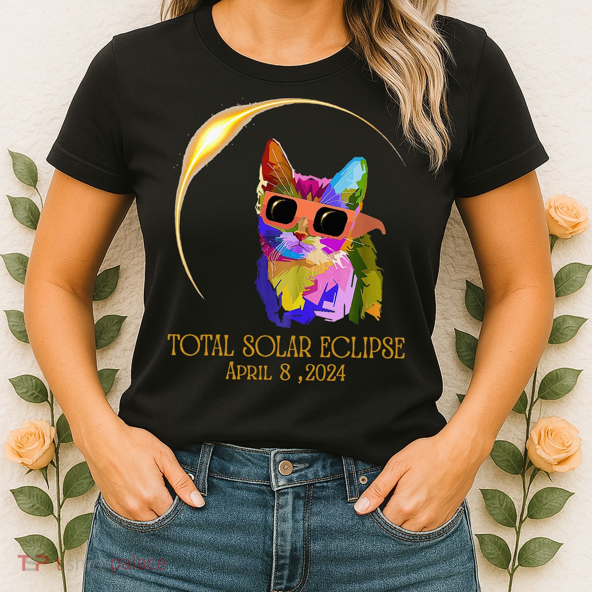 Cat Wearing Solar Eclipse Glasses Women's T-Shirt