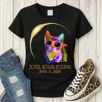 Cat Wearing Solar Eclipse Glasses Women's T-Shirt thumb 3