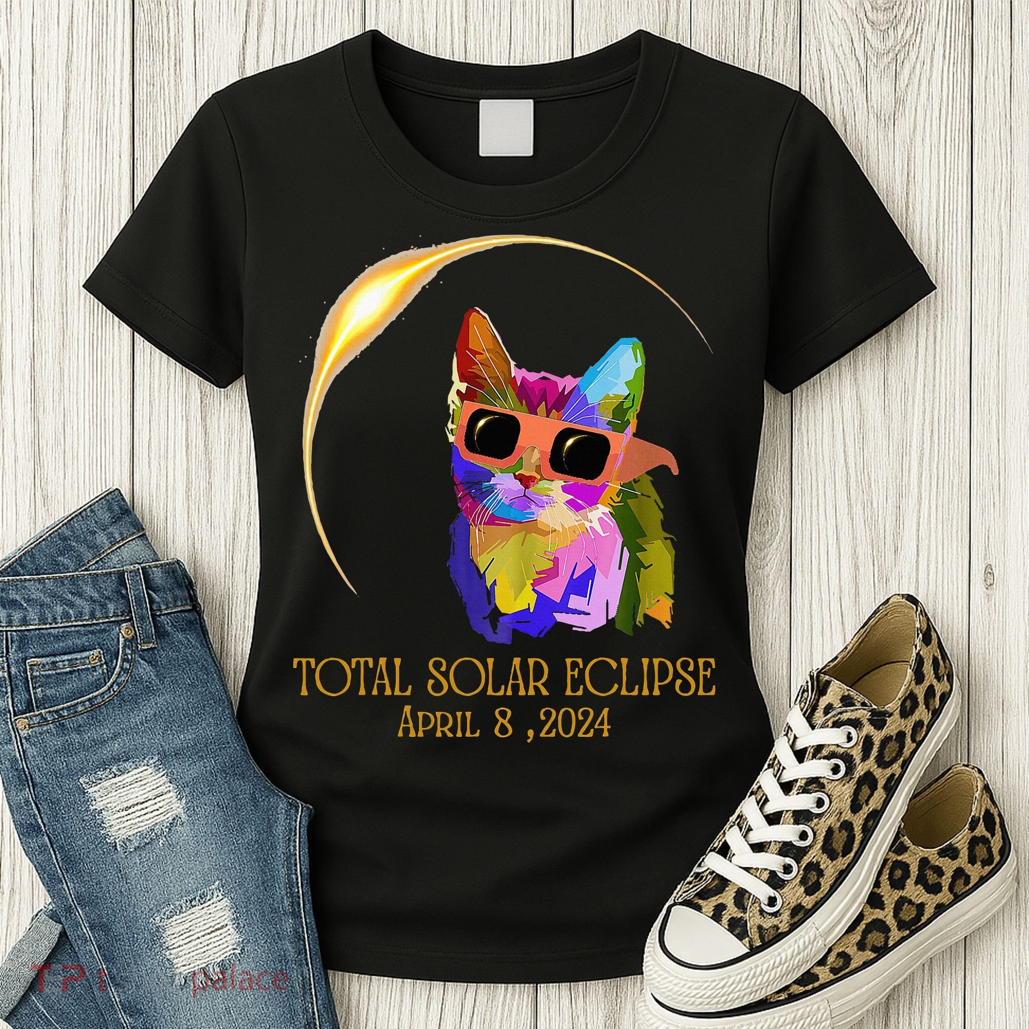Cat Wearing Solar Eclipse Glasses Women's T-Shirt