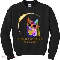 Cat Wearing Solar Eclipse Glasses Kids Sweatshirt thumb 0