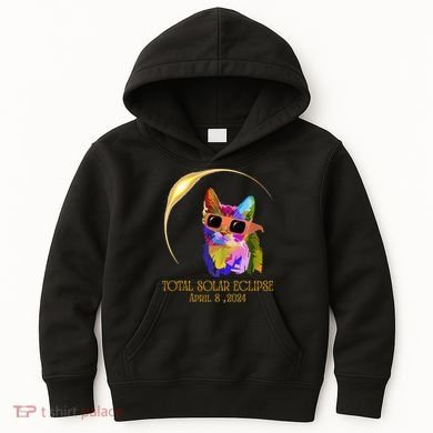 Cat Wearing Solar Eclipse Glasses Kids Hoodie