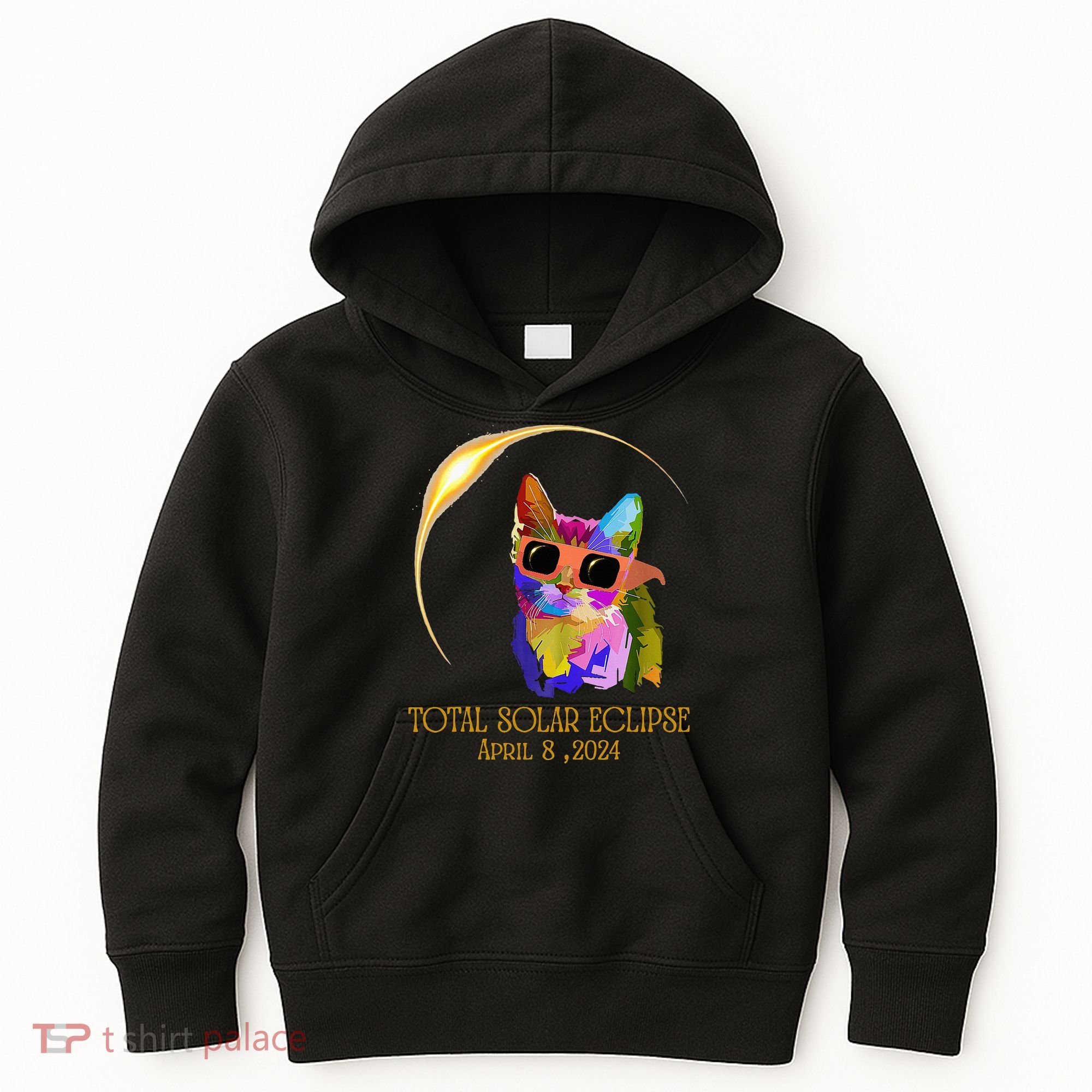 Cat Wearing Solar Eclipse Glasses Kids Hoodie