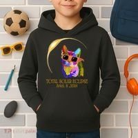 Cat Wearing Solar Eclipse Glasses Kids Hoodie thumb 2