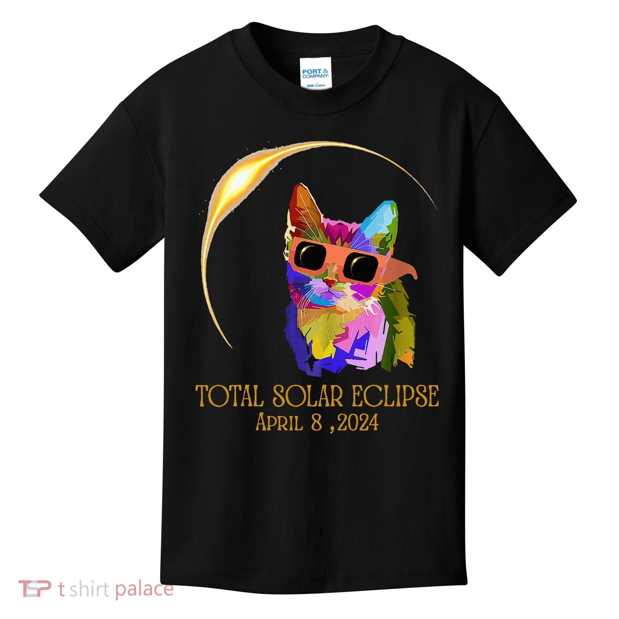 Cat Wearing Solar Eclipse Glasses Kids T-Shirt