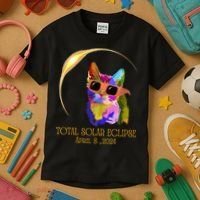 Cat Wearing Solar Eclipse Glasses Kids T-Shirt thumb 3
