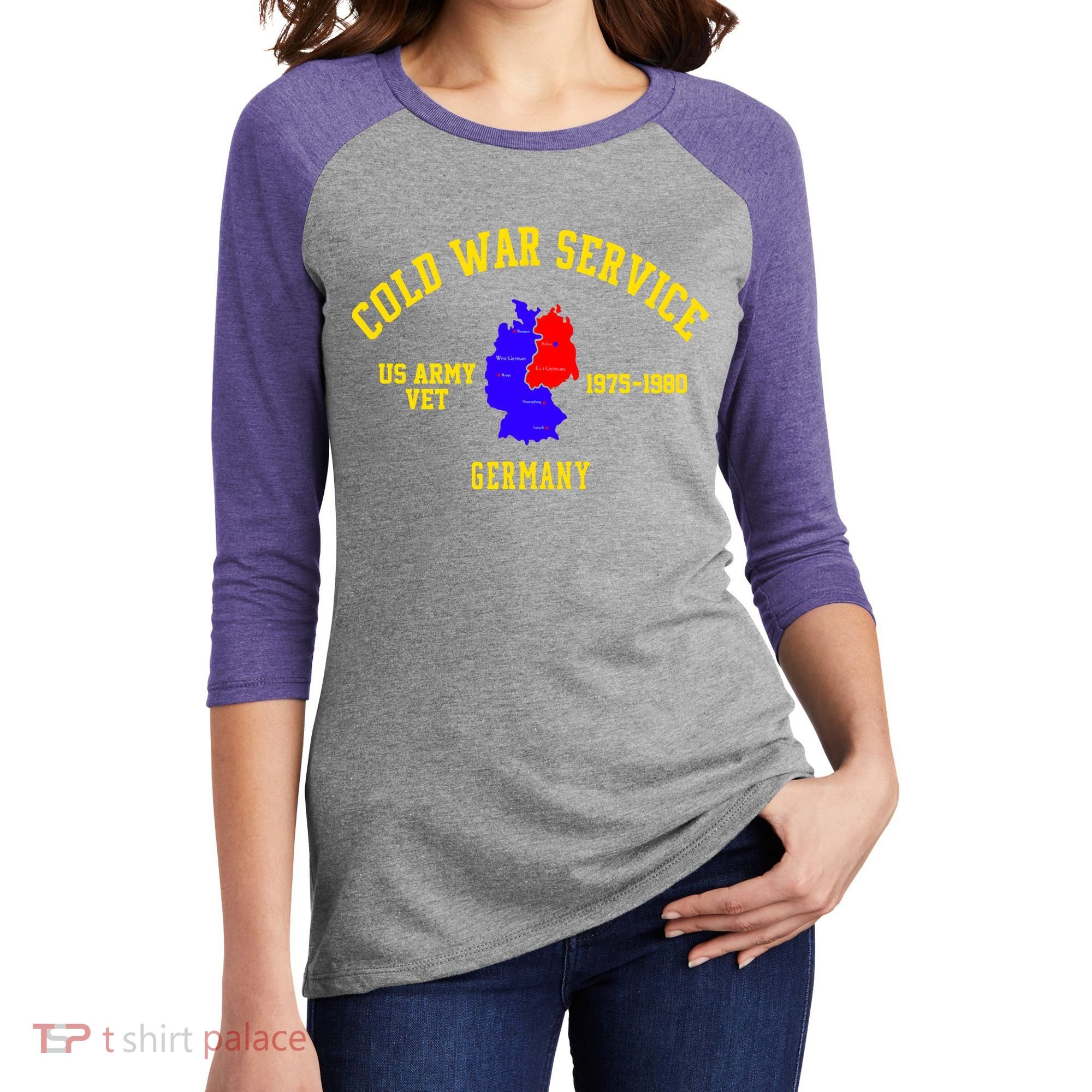 Cold War Service Germany US Army Veteran 1975 To 1980 Women's Tri-Blend 3/4-Sleeve Raglan Shirt