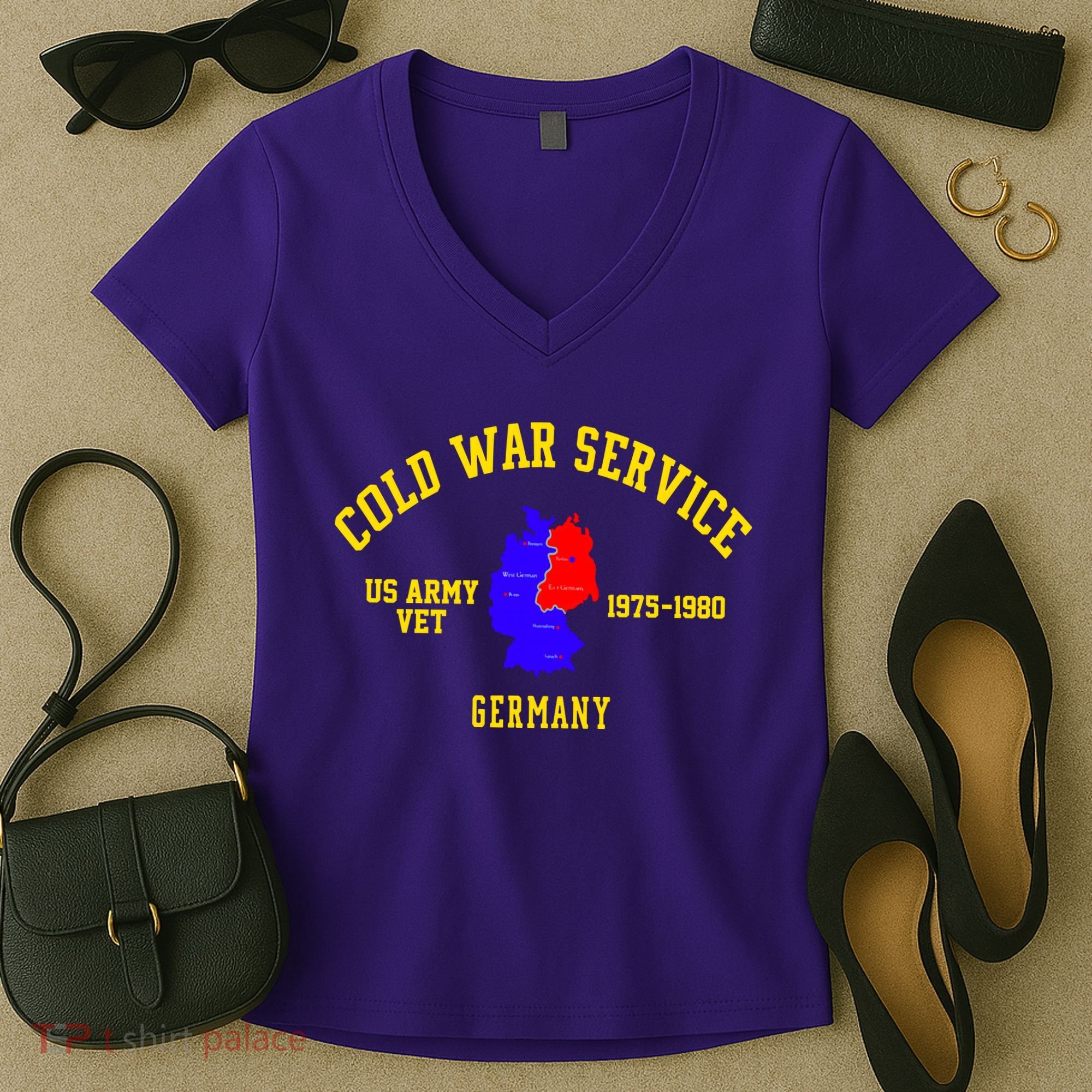 Cold War Service Germany US Army Veteran 1975 To 1980 Women's V-Neck T-Shirt