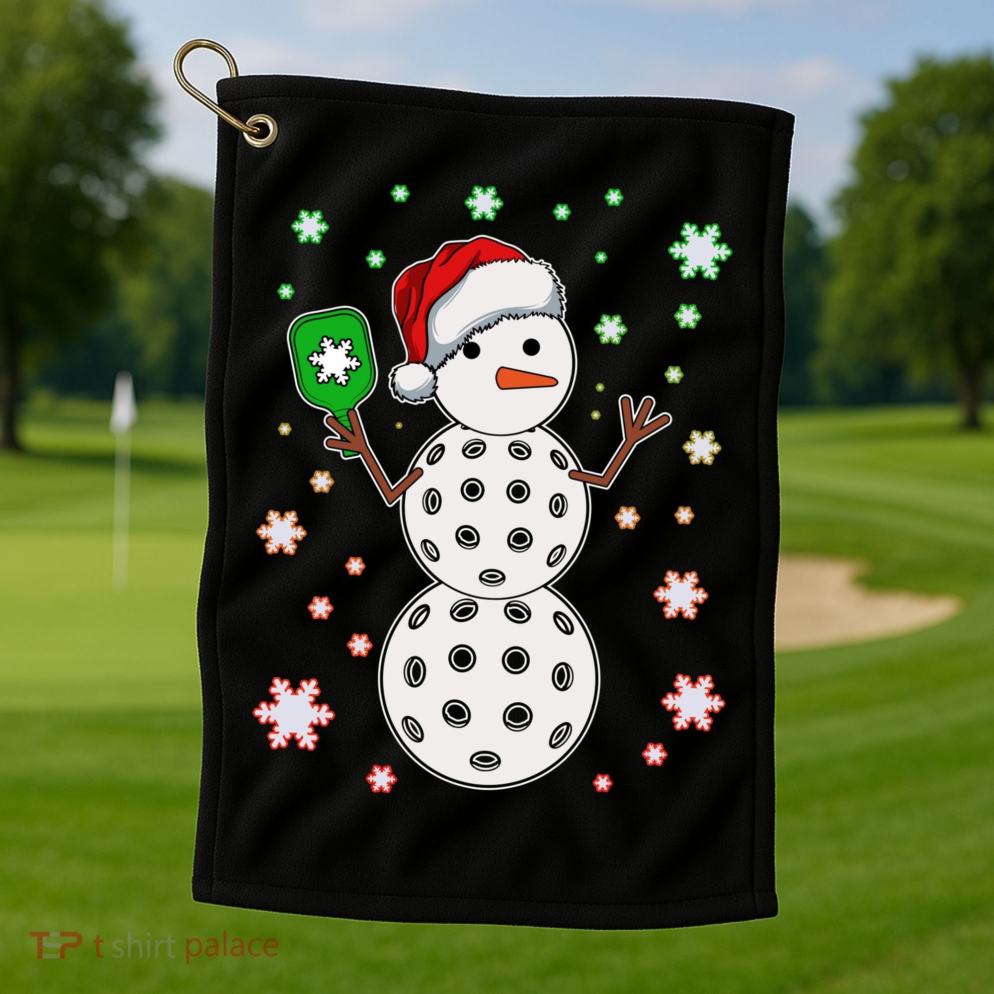 Christmas Winter Time Pickleball Snowman Golf Towel