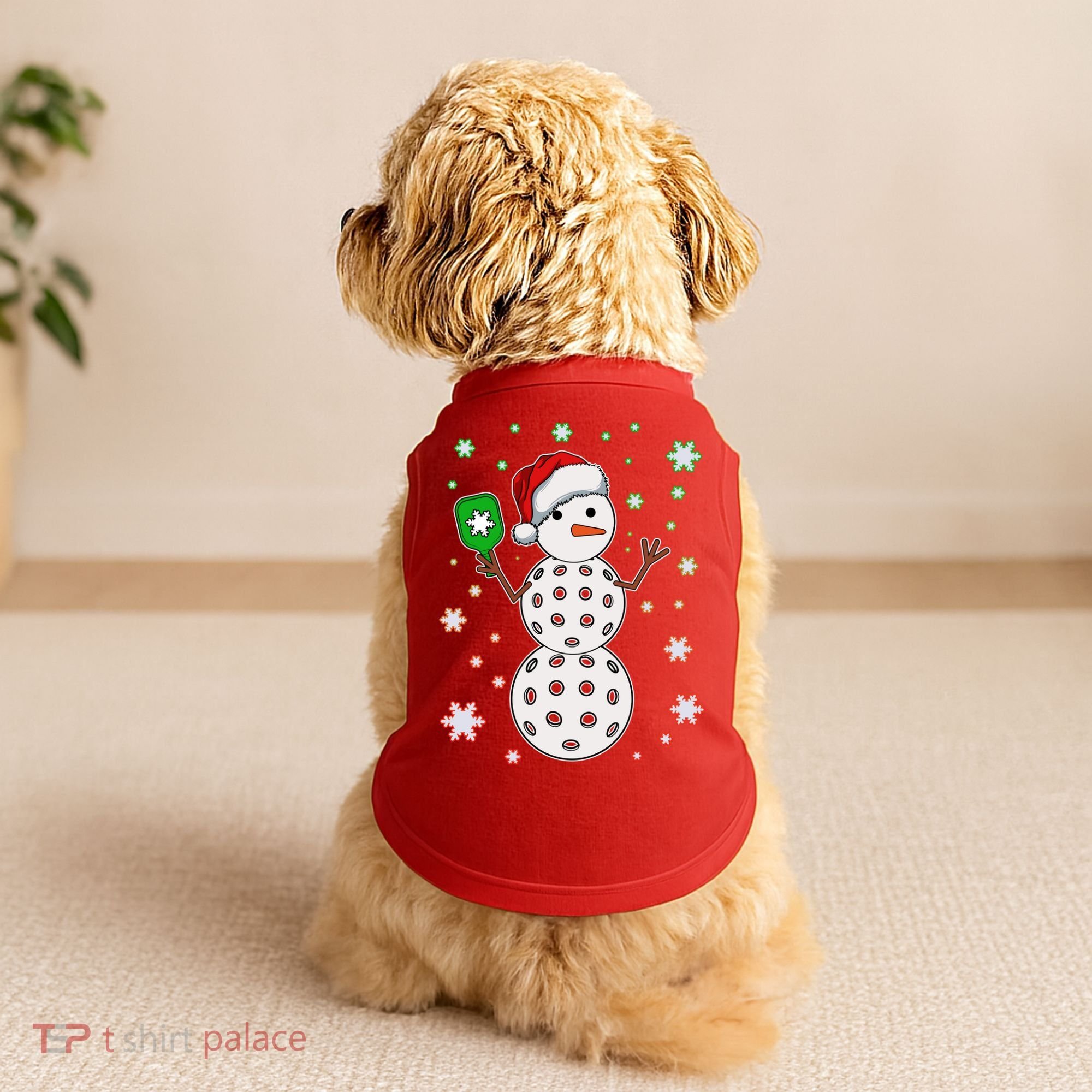 Christmas Winter Time Pickleball Snowman Doggie Tank
