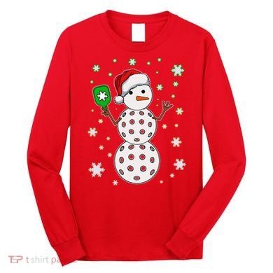 Christmas Winter Time Pickleball Snowman Long Sleeve Shirt
