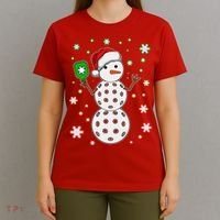 Christmas Winter Time Pickleball Snowman T-Shirt thumb 4