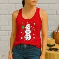 Christmas Winter Time Pickleball Snowman Women's Tank Top thumb 2