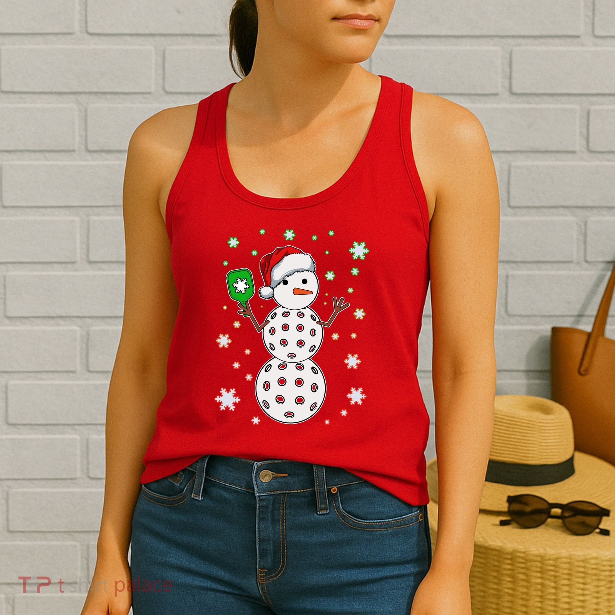 Christmas Winter Time Pickleball Snowman Women's Tank Top