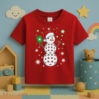 Christmas Winter Time Pickleball Snowman Toddler T-Shirt thumb 3