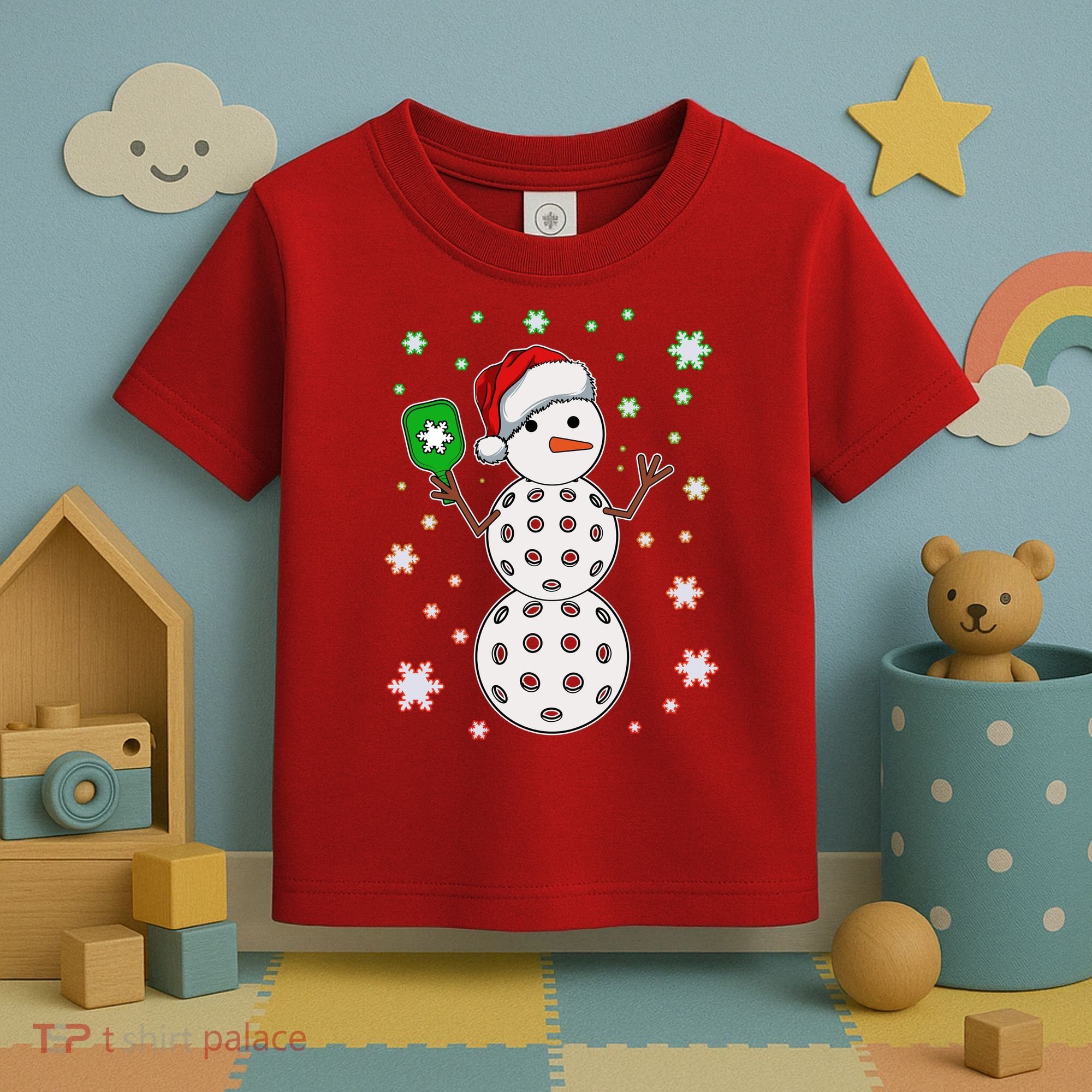 Christmas Winter Time Pickleball Snowman Toddler T-Shirt