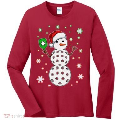 Christmas Winter Time Pickleball Snowman Women's Long Sleeve Shirt