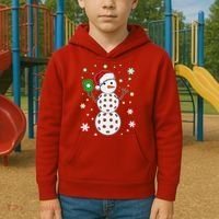 Christmas Winter Time Pickleball Snowman Kids Hoodie thumb 2