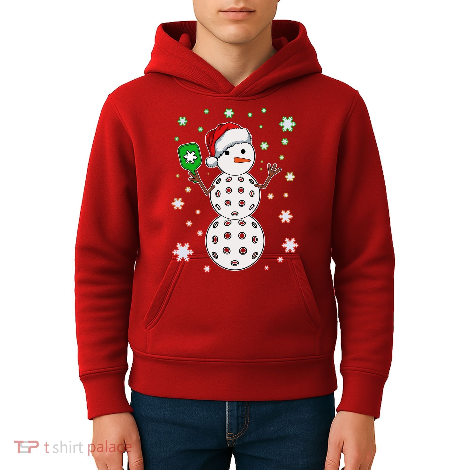 Christmas Winter Time Pickleball Snowman Kids Hoodie