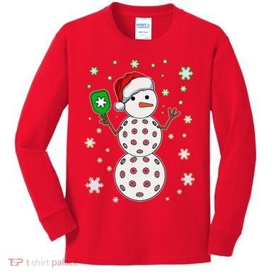 Christmas Winter Time Pickleball Snowman Kids Long Sleeve Shirt