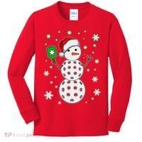 Christmas Winter Time Pickleball Snowman Kids Long Sleeve Shirt thumb 0