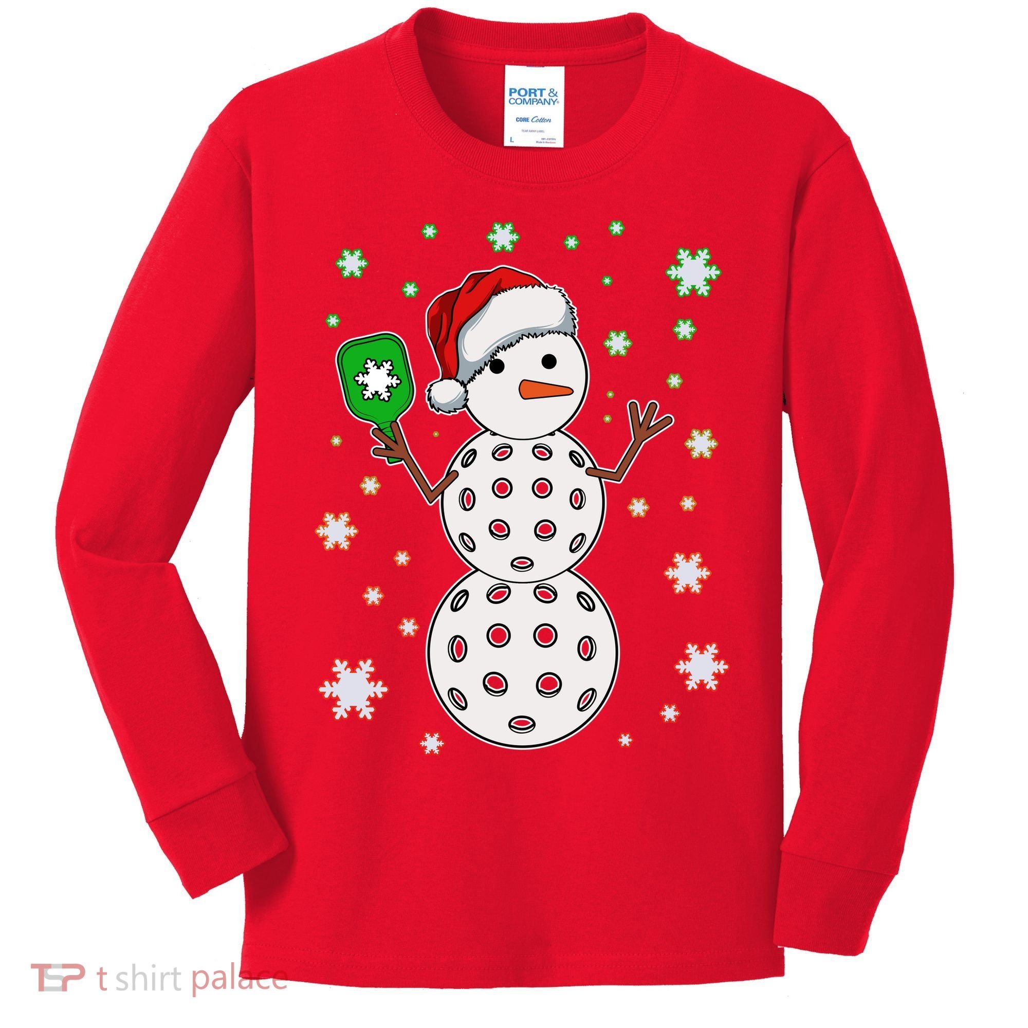 Christmas Winter Time Pickleball Snowman Kids Long Sleeve Shirt