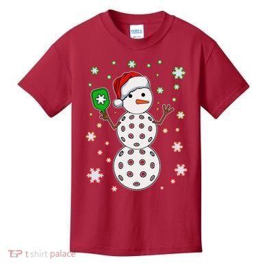 Christmas Winter Time Pickleball Snowman Kids T-Shirt
