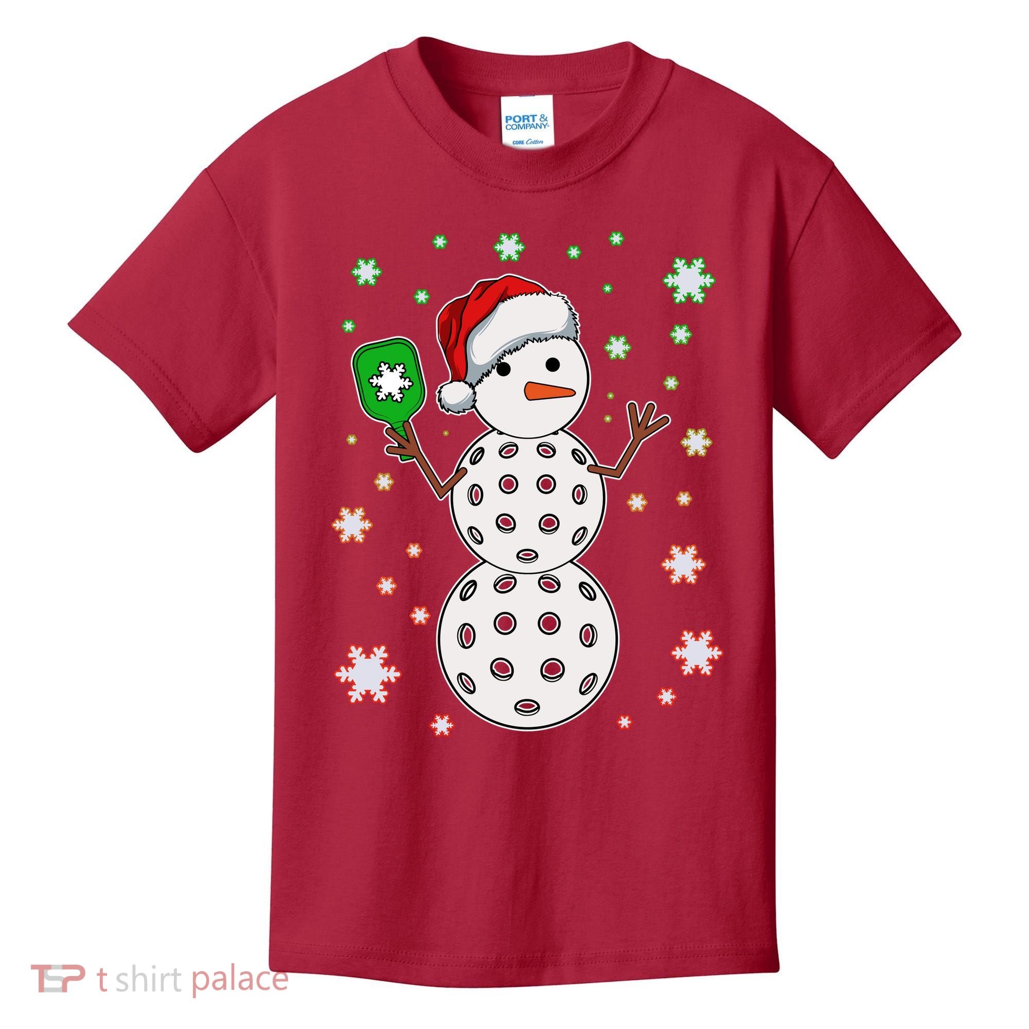 Christmas Winter Time Pickleball Snowman Kids T-Shirt