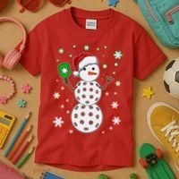 Christmas Winter Time Pickleball Snowman Kids T-Shirt thumb 3