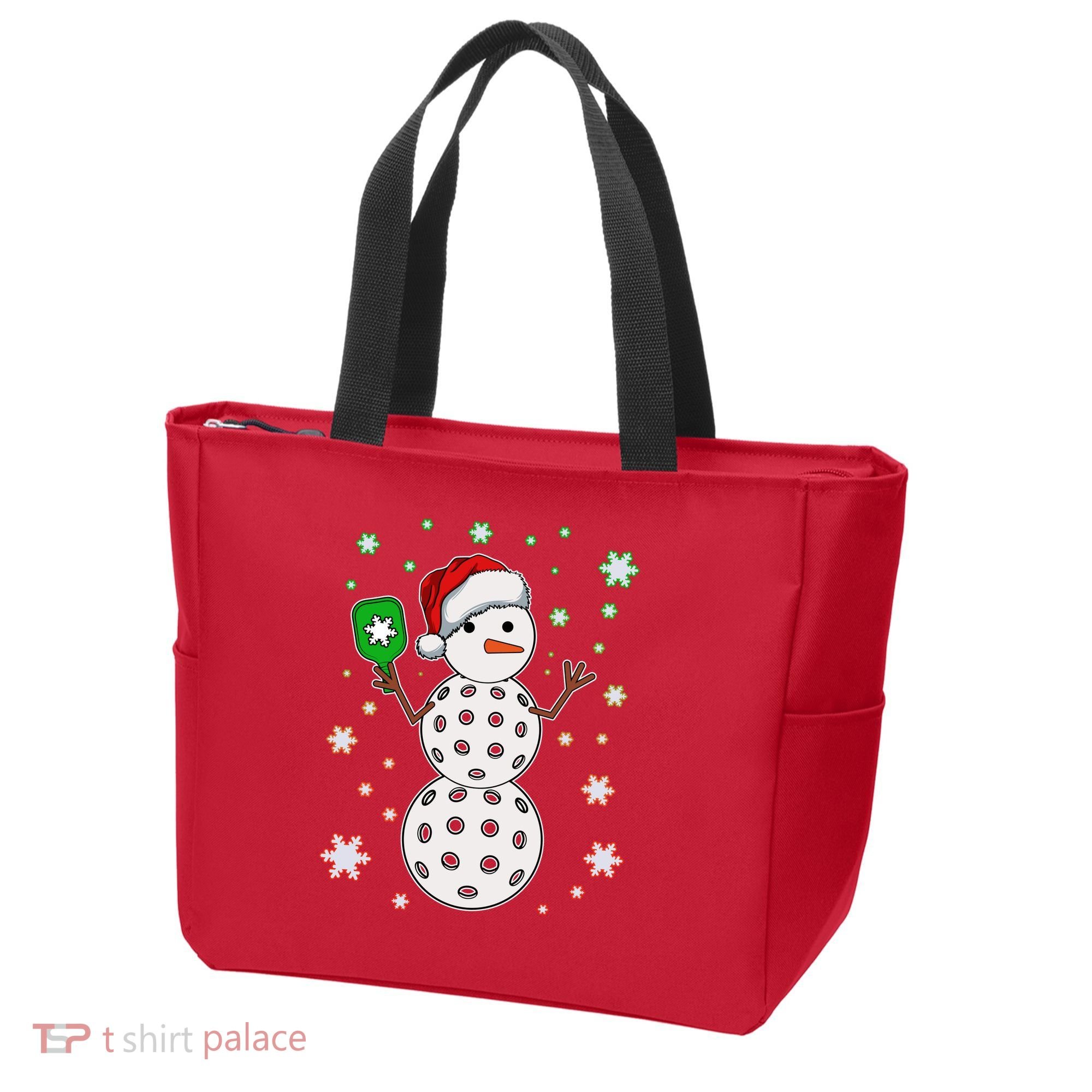 Christmas Winter Time Pickleball Snowman Tote Bag