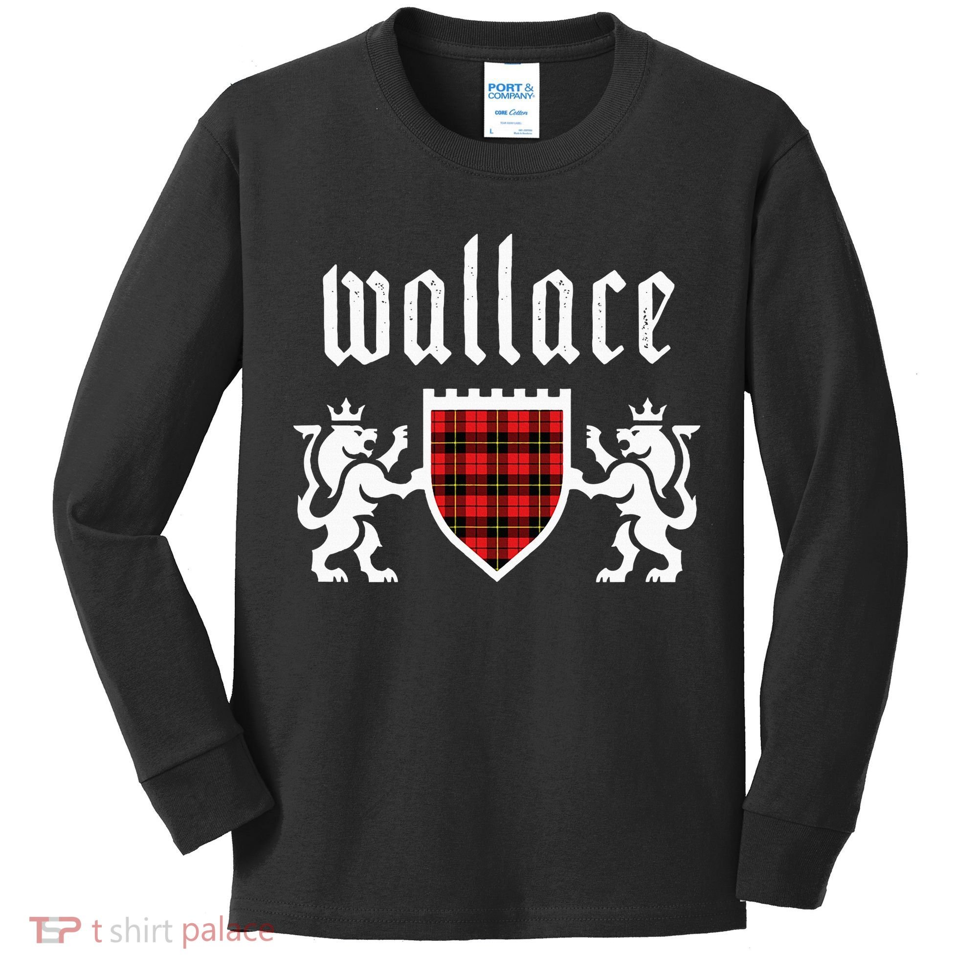 Clan Wallace Tartan Scottish Plaid Wallace Family Kids Long Sleeve Shirt