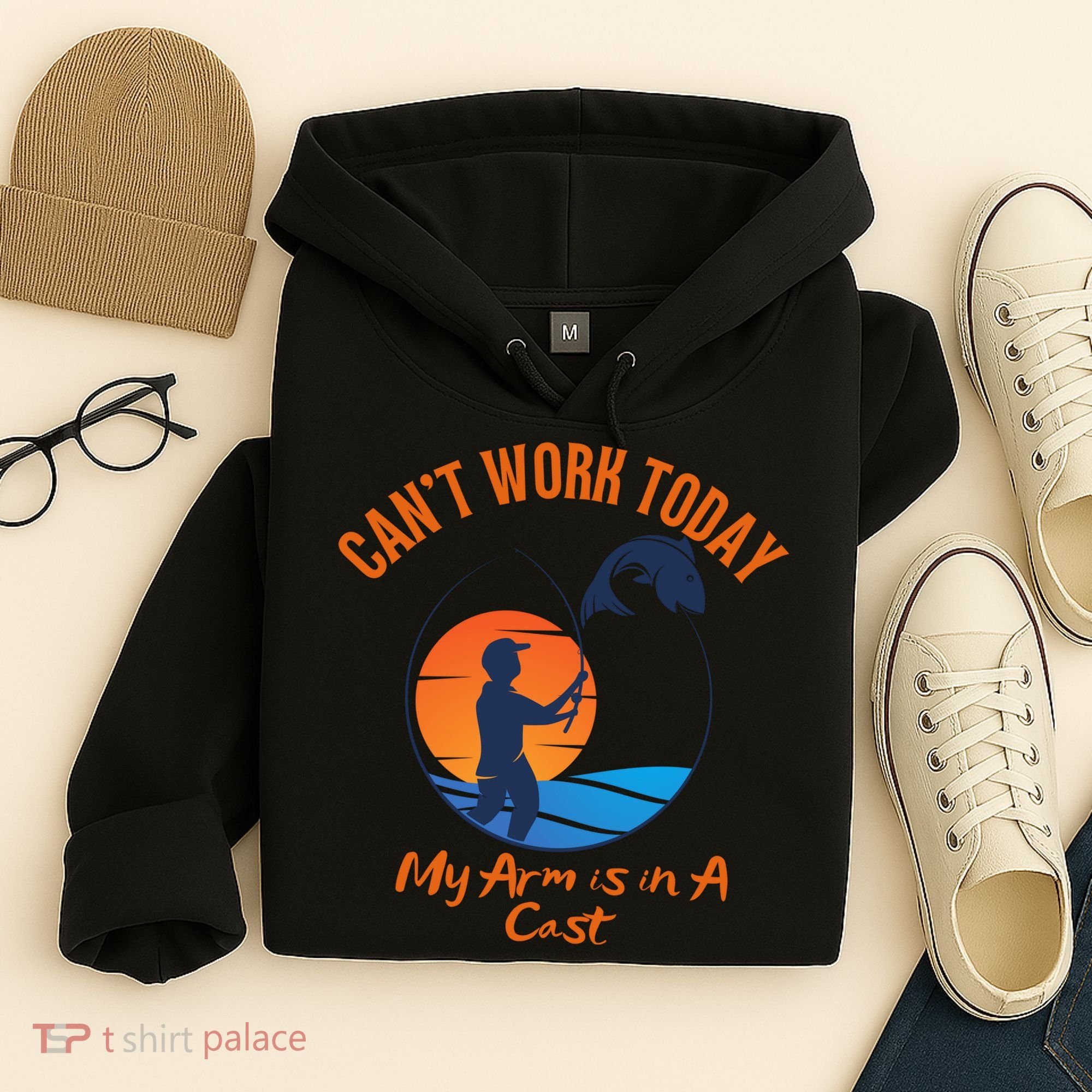 Can't Work Today My Arm Is In A Cast Funny Fishing Hoodie