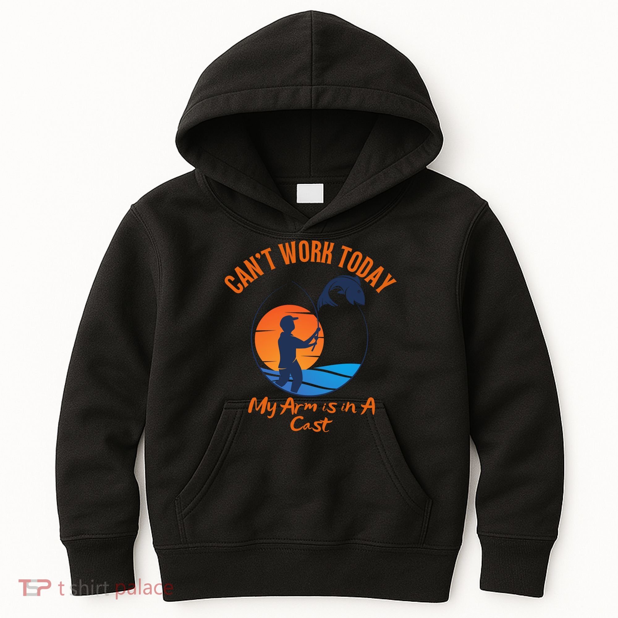 Can't Work Today My Arm Is In A Cast Funny Fishing Kids Hoodie