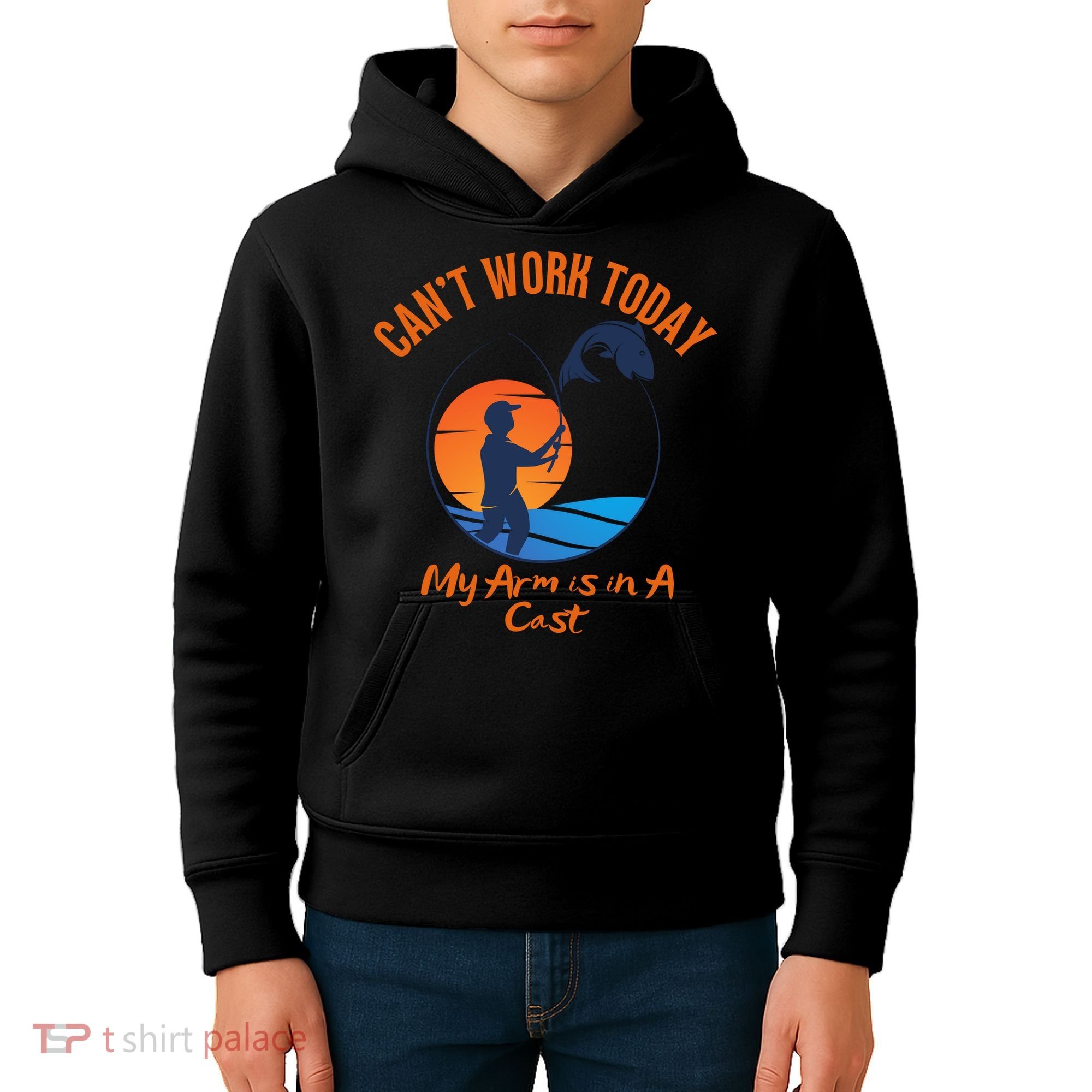 Can't Work Today My Arm Is In A Cast Funny Fishing Kids Hoodie