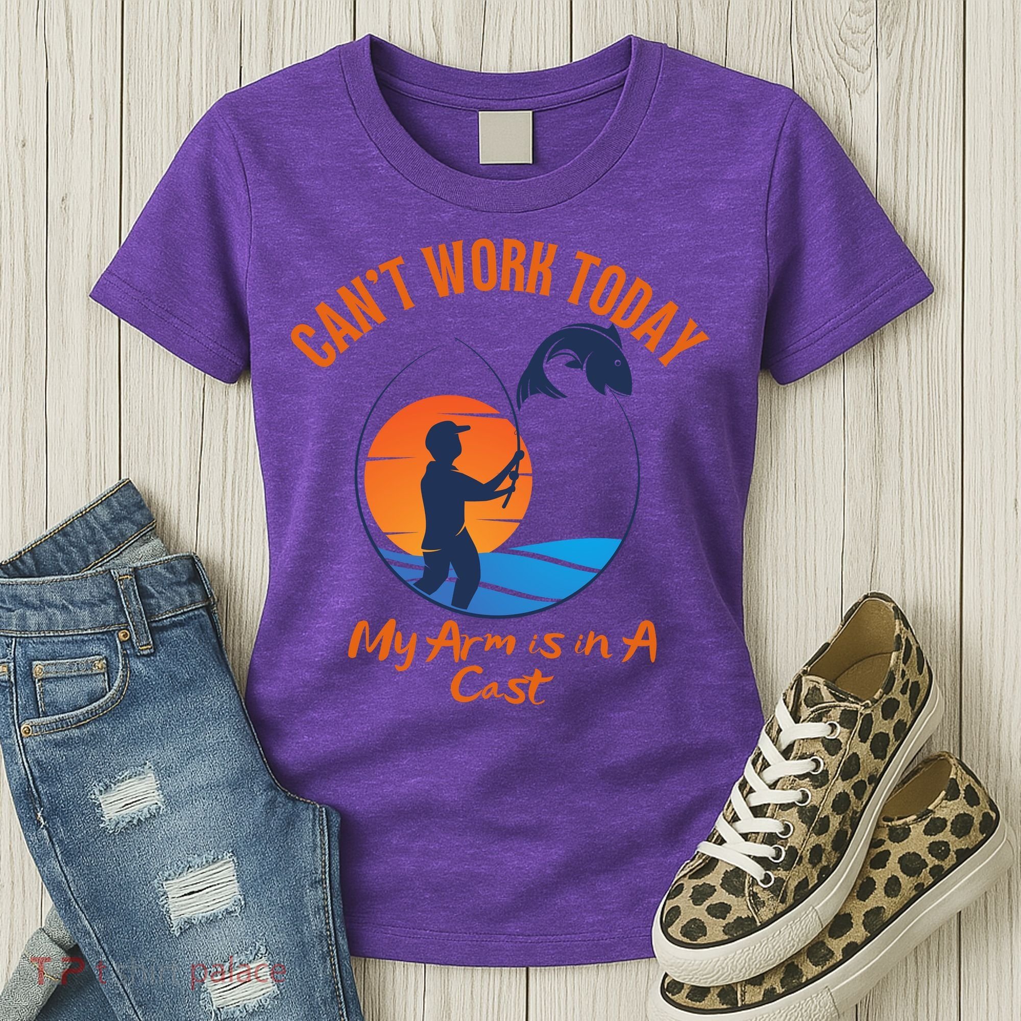 Can't Work Today My Arm Is In A Cast Funny Fishing Women's T-Shirt