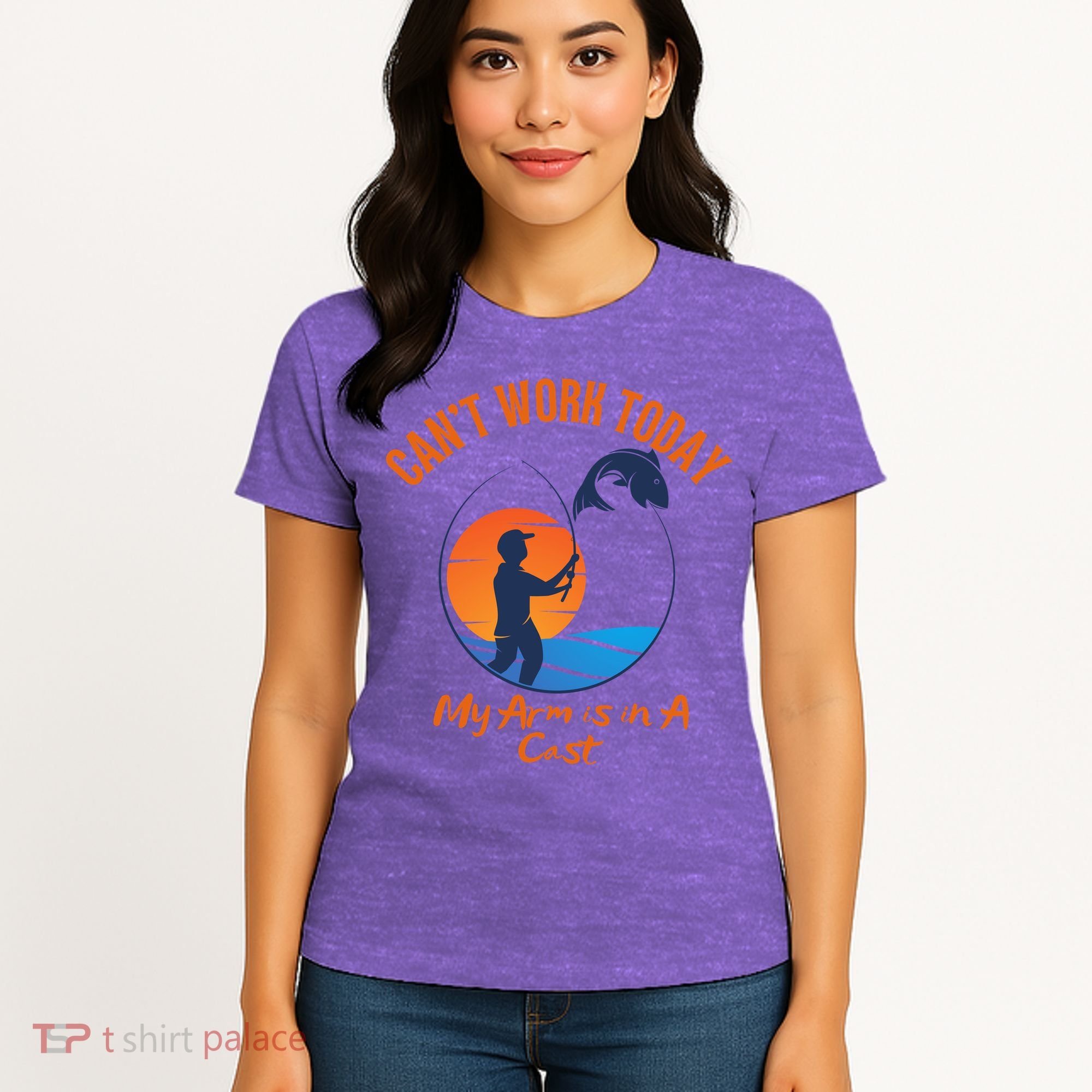 Can't Work Today My Arm Is In A Cast Funny Fishing Women's T-Shirt