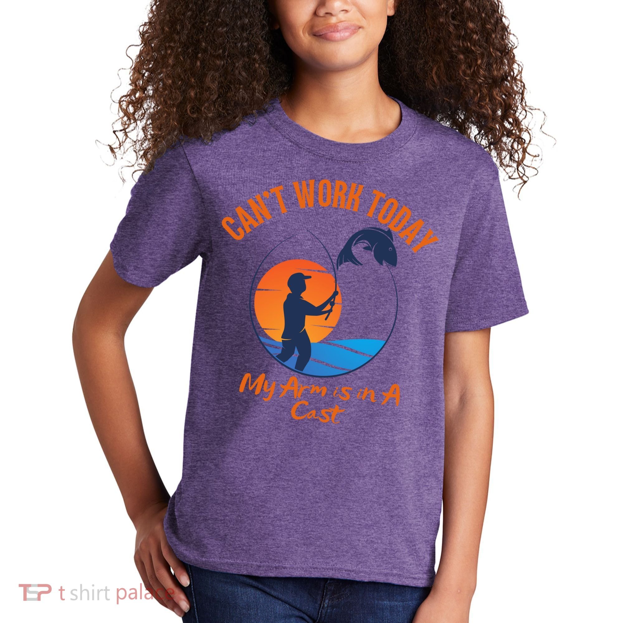 Can't Work Today My Arm Is In A Cast Funny Fishing Kids T-Shirt