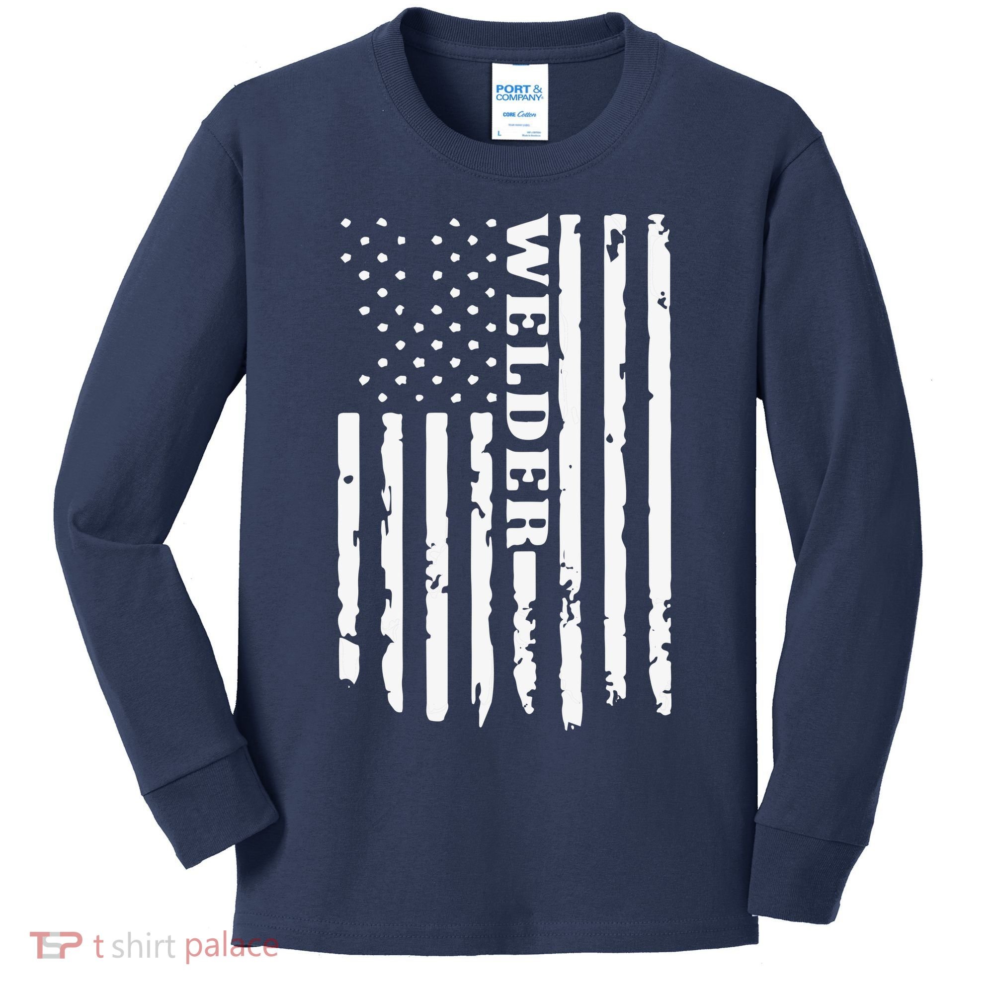 Cool Welding US Flag Art For Welder Welding Kids Long Sleeve Shirt