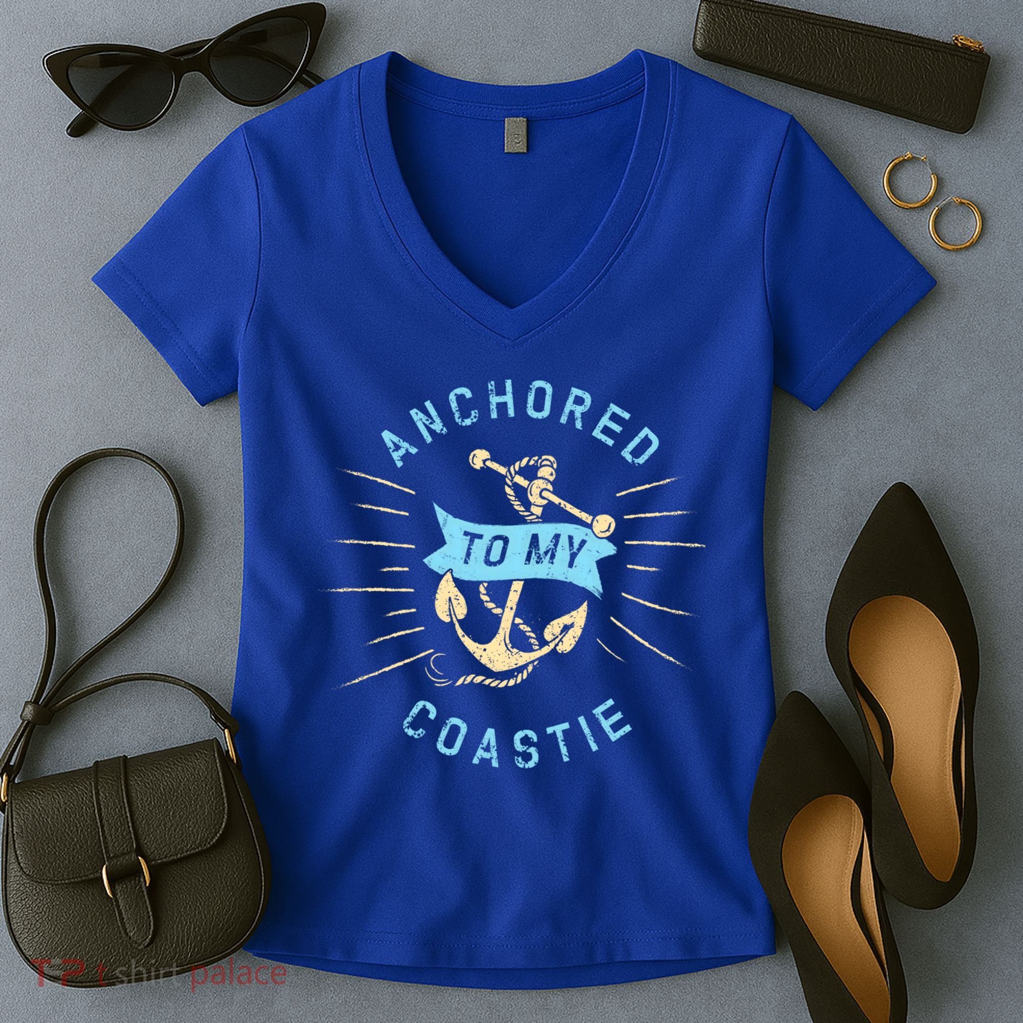 Coastie Wife Us Coast Guard Uscg Gift Anchored To Cool Gift Women's V-Neck T-Shirt