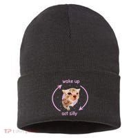 Cats Wake Up Act Silly Cat Meme Certified Freak Funny Sustainable Knit Beanie thumb 0