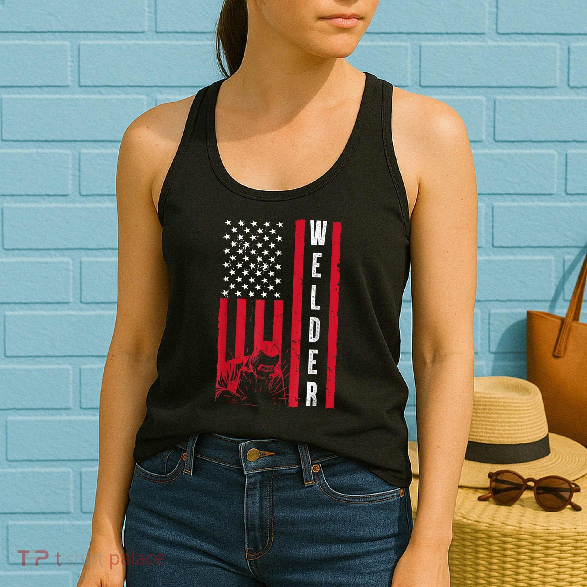 Cool Welding US Flag Art For Men Women Welder Welding Lover Women's Tank Top