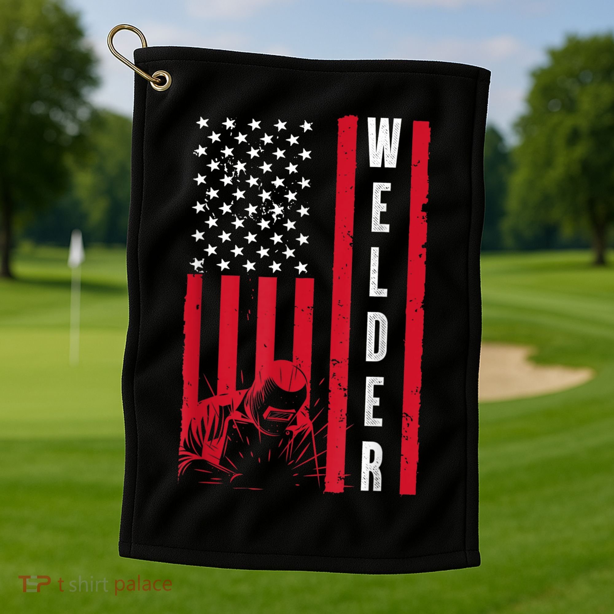 Cool Welding US Flag Art For Men Women Welder Welding Lover Golf Towel