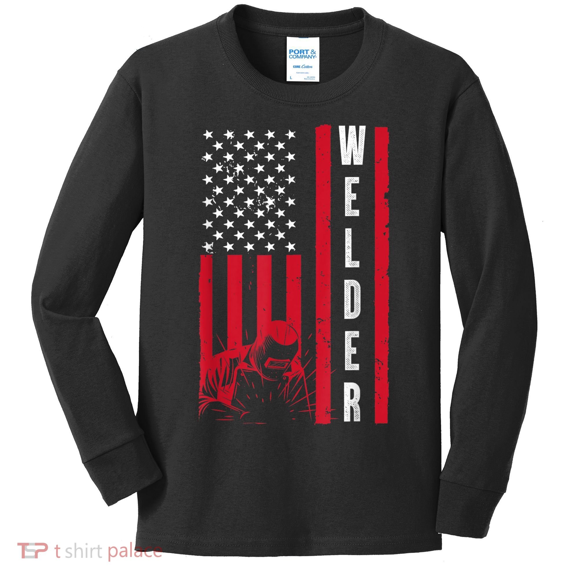 Cool Welding US Flag Art For Men Women Welder Welding Lover Kids Long Sleeve Shirt
