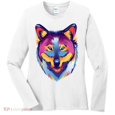 Colorful Wolf Wild Animal Women's Long Sleeve Shirt