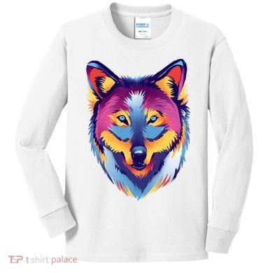 Colorful Wolf Wild Animal Kids Long Sleeve Shirt